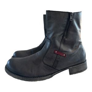 Rieker Black Ankle Boots with Red Accent